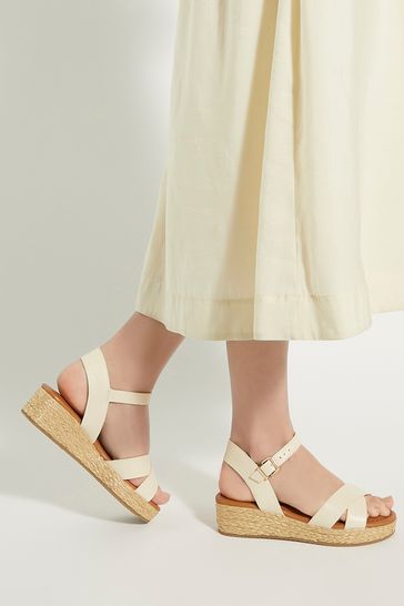 Buy Dune London Natural Linnie Cross Strap Flatform Sandals from the ...