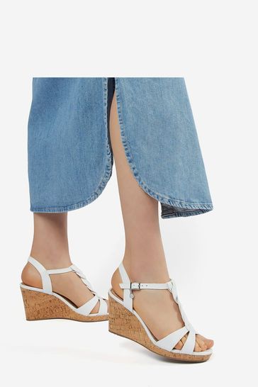 Buy Dune London Koala Leather Plait T Bar Strap Cork Wedge Heeled