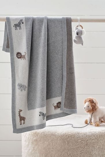 The White Company Grey Organic Safari Baby Blanket