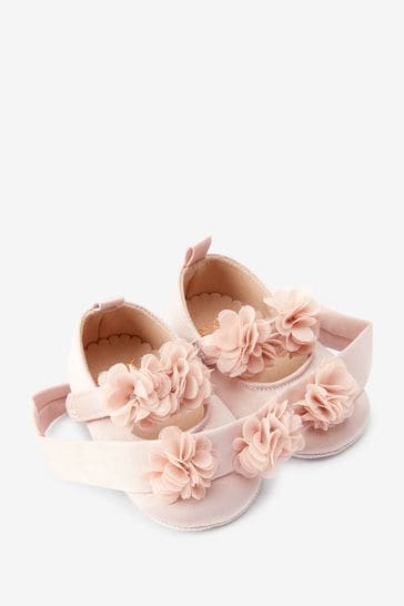 Pink Satin with Headband Bridesmaid Collection Corsage Occasion Baby Shoes (0-18mths)