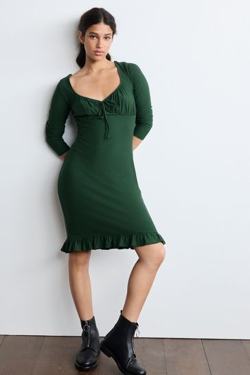 Khaki green long sleeve dress store
