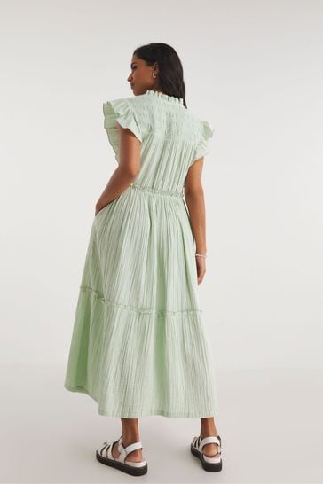 JD Williams Green Peppermint Cheesecloth Smock Dress With Shirred Back