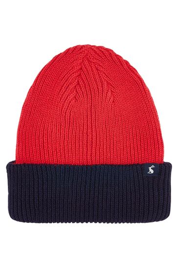 Joules Red Hedly Reversible Knitted Beanie Hat