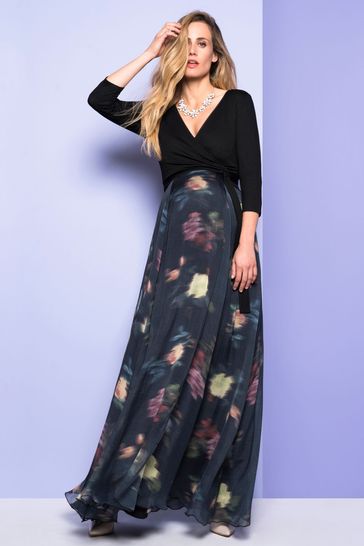 Seraphine Black Floral Wrap Maternity & Nursing Maxi Dress