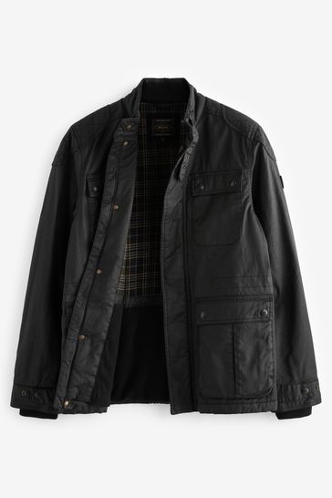 Buy Black Shower Resistant Coated Cotton Biker Jacket from Next Denmark