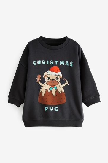 Charcoal Grey Pug Christmas Sweatshirt (3mths-7yrs)