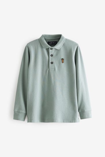 Mineral Blue Long Sleeve Pique Polo Shirt (3-16yrs)