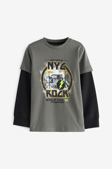 Charcoal Grey Rock Band Graphic Long Sleeve T-Shirt (3-16yrs)