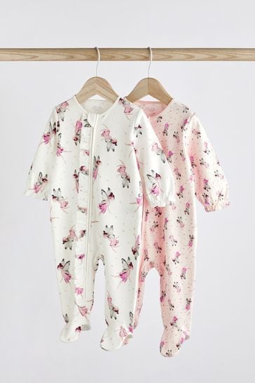 Buy Cream Pink Fairy 2 Pack Zip Baby Sleepsuits 0 2yrs from Next Belgium