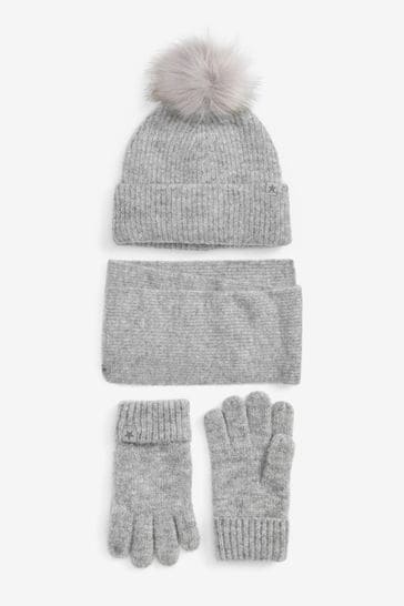 Grey Soft Ribbed Hat, Gloves And Scarf Set (3-16yrs)