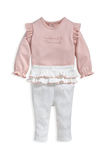 Mamas & Papas Newborn Girls Pink 2 Piece Bodysuit & Legging Set