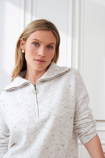 Buy Ecru Cream Next Neppy Knitted Half Zip Jumper from Next Luxembourg