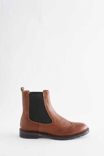 Tan Brown Forever Comfort® Brogue Leather Chelsea Boots