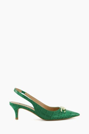 Dune London Green Current Chain Front Slingback Court Shoes
