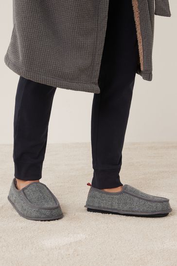 Grey Check Apron Front Slippers