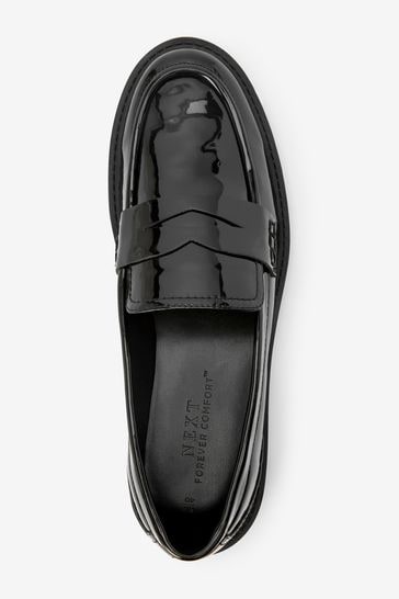 Black Regular Wide Fit Forever Comfort Clean Patent Chunky Loafer Shoes