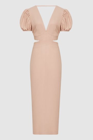Buy Reiss Jennah Puff Sleeve Cut Out Back Midi Dress from Next Latvia