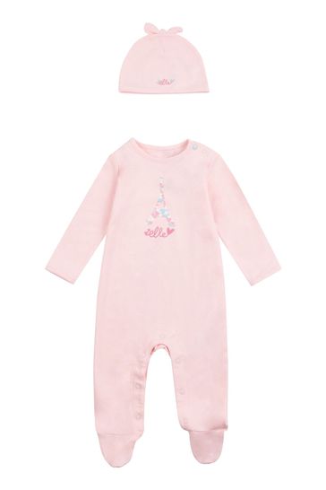 ELLE Pink Sleepsuit And Bow Hat Set
