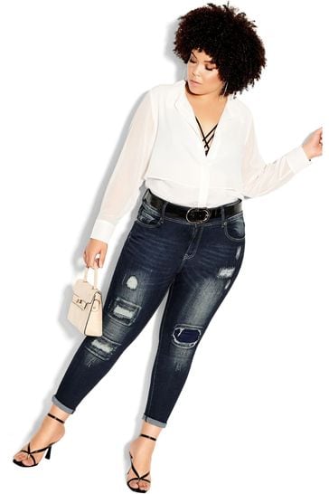 City Chic Blue Patched Apple Skinny Jeans