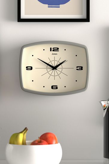 Jones Clocks Grey Grey Movie Retro Wall Clock