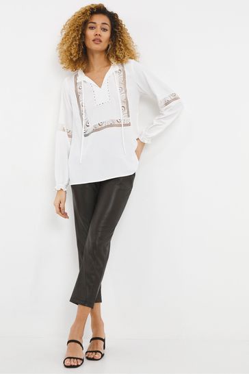 JD Williams White Tie Neck Cut-Out Detail Blouse