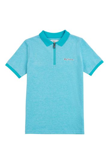 Ben Sherman Blue Zip Birdseye Polo Shirt