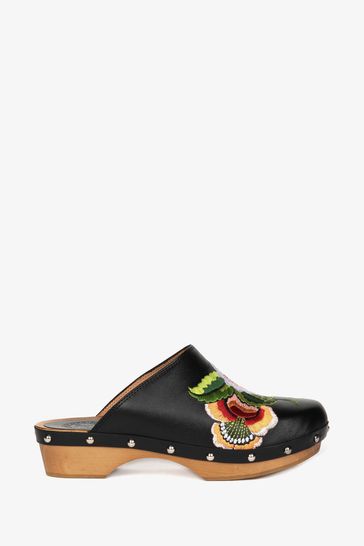 Penelope Chilvers Black Low Embroidered Clog Shoes