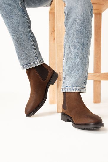 Brown Waxy Finish Chelsea Boots