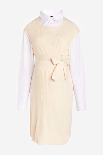 Buy Cream White Maternity Knit Layer Shirt Dress from Next Luxembourg