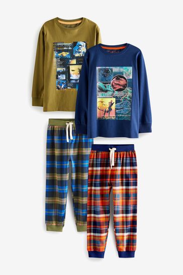 Green/Navy Blue Dino Check Pyjamas 2 Pack (3-16yrs)