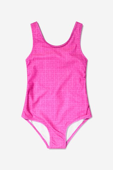 Girls Logo Print Swimsuit in Pink