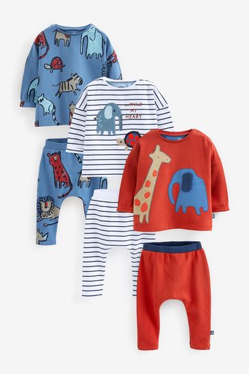 Navy/Red Animal Baby 6 Pack T-Shirts And Leggings Set