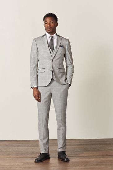 Light grey slim fit suit sales