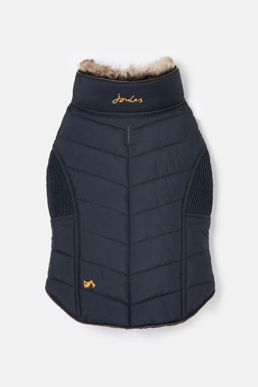 Joules Blue Chevron Padded Quilted Dog Coat