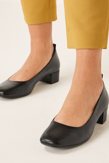 Black Croc Effect Forever Comfort Leather Low Block Heel Shoes