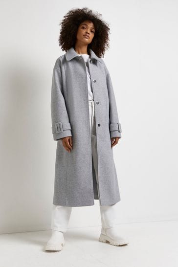 Buy River Island Grey Single Breasted Collar Belted Coat from Next