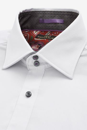 White Poplin Stretch Slim Fit Single Cuff Shirt