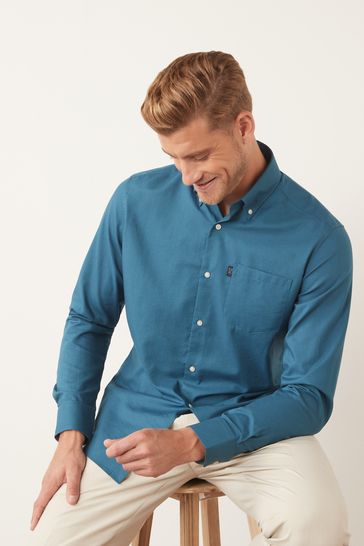 Teal Blue Slim Fit Single Cuff Easy Iron Button Down Oxford Shirt