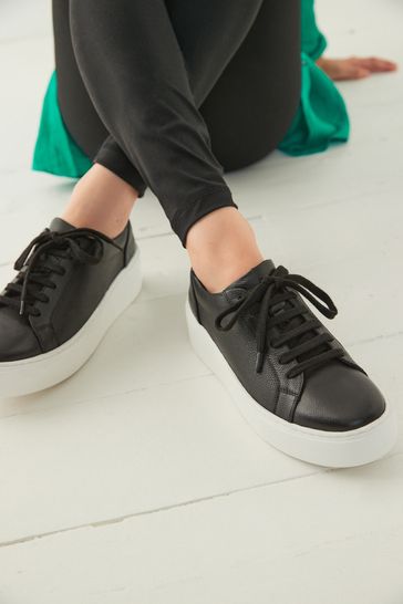 Buy Black Lace Up Signature Forever Comfort Leather Chunky Wedge Platform Trainers from Next Luxembourg