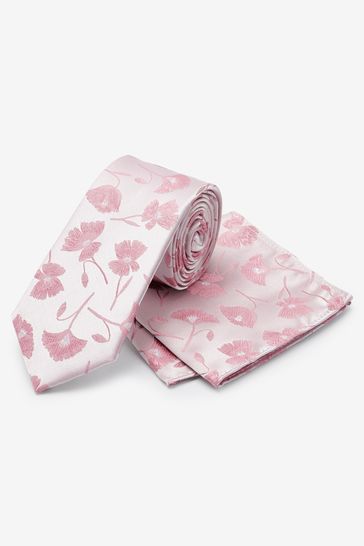 Pink Floral Tie And Pocket Square Set
