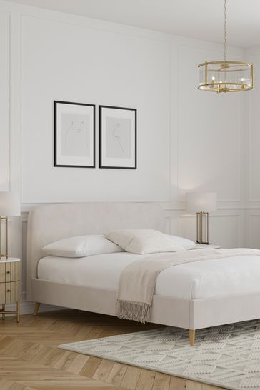 Plush Chenille Natural Oyster Matson Upholstered Bed Bed Frame