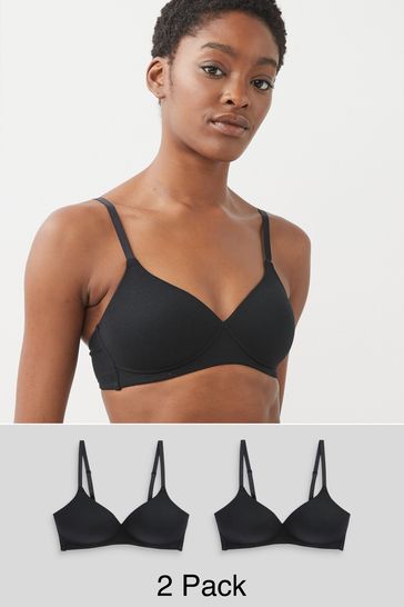 Buy Black/Black Pad Non Wire Cotton Bras 2 Pack from Next Ireland