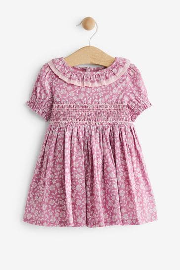 Laura Ashley Pink Newborn Embroidered Smock Collar Prom Dress