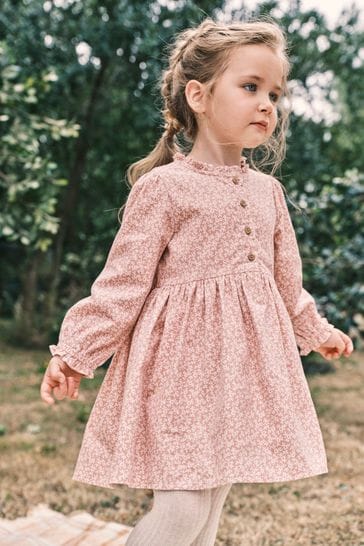 Laura Ashley Pink Newborn Ruffle Neck Cord Dress