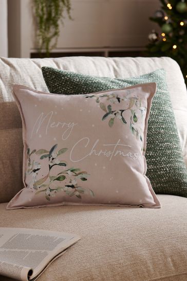 Natural Mistletoe Merry Christmas Cushion