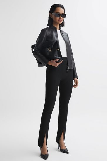 Buy Reiss Allie Leather Collarless Biker Jacket from the Next UK online shop