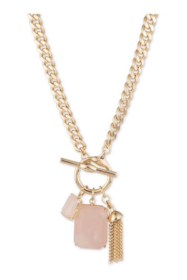 Lauren Ralph Lauren Gold Tone Rose Quartz Toggle Pendant Necklace