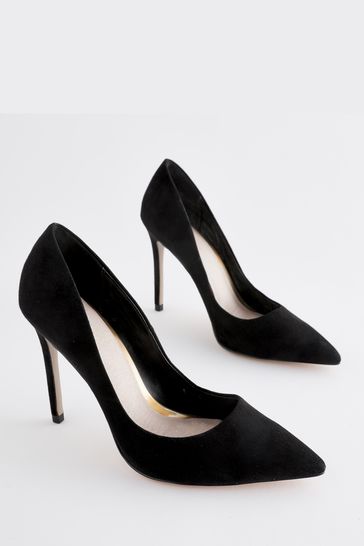 Black Microfibre Regular Wide Fit Forever Comfort Point Court Shoes