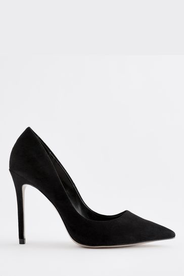 Wide fit black suede court shoes deals