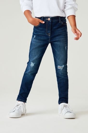 Distressed dark blue deals jeans